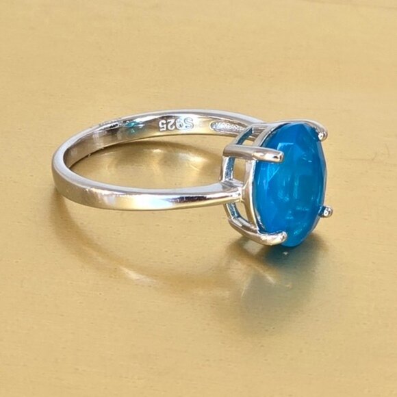 Natural Large Blue Opal 925 Sterling Silver Ring Sz 8.5 - Picture 8 of 10